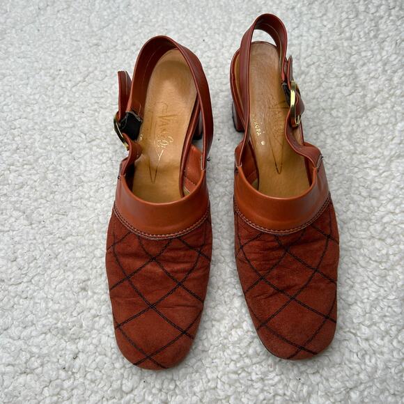 Van Eli Europa Leather Rust Sling Back Heels 7 - Picture 1 of 10